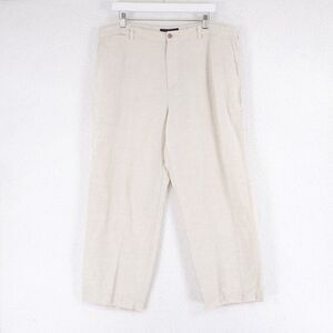 Tasso Elba 100% Linen Cream Birdseye Flat Front High Rise‎ Dress Pants 39/26